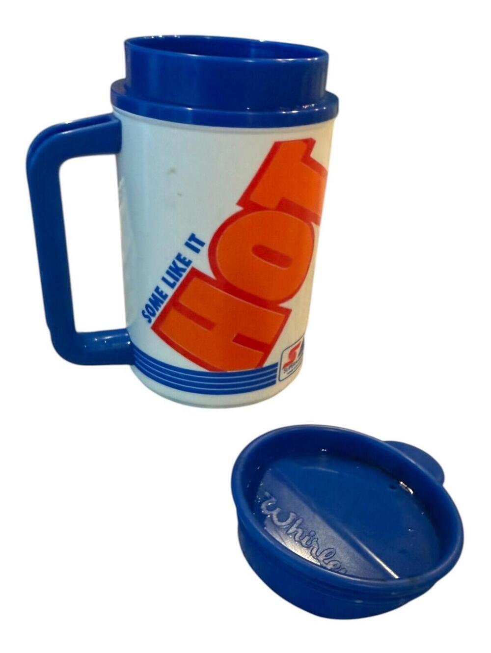 Vintage Whirley SuperAmerica Blue/White Hot Cold Thermo Mug with Lid 22oz